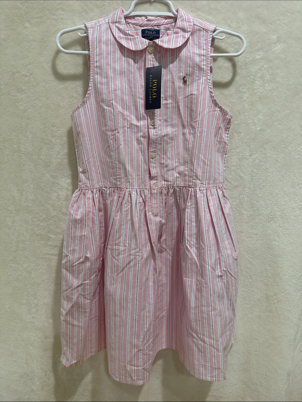 Polo by Ralph Lauren Pink & White Striped Sleeveless Shirt Dress